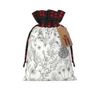 Bolsa de Navidad a cuadros a juego con estampado de hierbas florecientes, diseño de cordón para fiesta de Navidad, embalaje de regalo