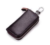 Bolsa de piel auténtica para llaves con 2 ranuras para tarjetas, 6 ganchos y 1 tarjeta de acceso, funda para llaves de coche para hombres y mujeres, Café, 1 Piezo