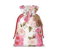 Bolsa de regalo con cordón de flores de rosa, bolsa de regalo artística de tela de Navidad, encantadora bolsa de arpillera para todas las ocasiones