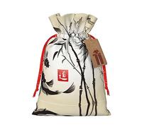 Bolsa de regalo con cordón para pintar pájaros y hojas de bambú, bolsa de regalo artística de tela de Navidad, encantadora bolsa de arpillera para todas las ocasiones