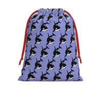 Bolsa de regalo con cordón suave con estampado de ballena asesina, delfín, océano, cinta roja, duradera para Navidad, Halloween, regalo para adultos