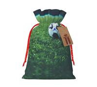 Bolsa de regalo de Navidad con balón de fútbol en hierba, bolsas de arpillera con cordón para fiestas, ideal para regalo de mano y almacenamiento