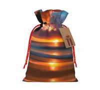 Bolsa de regalo de Navidad con cordón y estampado de puesta de sol y playa, reutilizable, para fiestas de cumpleaños, bodas, vacaciones