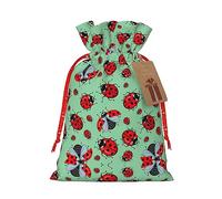 Bolsa de regalo de Navidad con diseño de mariquitas rojas sobre fondo azul, bolsas de arpillera con cordón para fiestas, ideal para regalo de mano y almacenamiento
