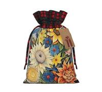 Bolsa de regalo de Navidad de girasol al óleo sobre lienzo - Fondo con bolsa de caramelos de yute para todos los regalos de Navidad y equipaje de mano