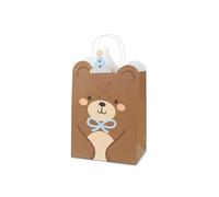 PartyDeco Bolsa de regalo de oso con asa con fondo – 18 x 10 x 29 cm para cumpleaños y baby shower