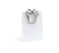 Bolsa de regalo papel charol con lazos (12 x 16 x 7 cm) - Blanca