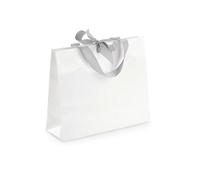 Bolsa de regalo papel charol con lazos (19 x 27 x 10 cm) - Blanca