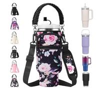 Bolsa de transporte para botella de agua con asa de paracaídas para vaso Stanley de 30 onzas, funda de neopreno aislada con 2 bolsillos, correa ajustable y tapa de popote para accesorios de copa