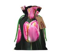 Bolsa festiva de Navidad con estampado de tulipanes y rosas y tulipanes, bolsas con cordón, decoración de temporada, regalos de regalo