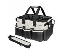 Bolsa grande de limpieza para carrito con tablero de soporte resistente integrado, organizador de almacenamiento impermeable con correa de hombro ajustable y 5 compartimentos para suministros de