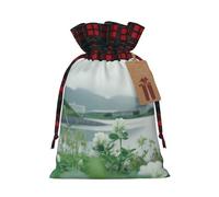 Bolsa navideña con cordón ajustable y diseño de flor de trébol, ideal para cumpleaños, aniversarios y fiestas. También sirve para guardar dulces y otras cosas.
