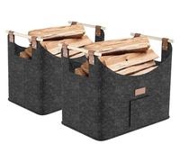 Bolsa plegable y acolchada para leña, con asas de madera reforzadas, juego de 2 unidades