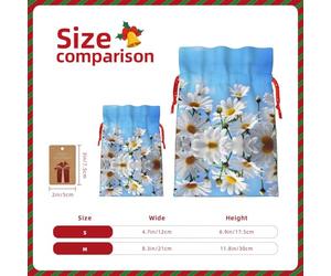 Bolsa resistente con diseño de margarita blanca salvaje con cordón, perfecta para regalos, viajes y uso diario con etiquetas de regalo de papel kraft