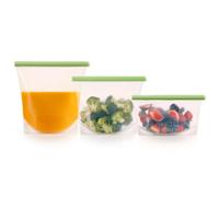 Bolsa reutilizable para alimentos, juego de 3 piezas, verde, silicona, Lékué