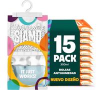 Bolsas Antihumedad Armarios - SIAMO - Deshumidificador colgante, absorbe humedad, moho y olores en armarios, casa, trastero, coche y ropa - Percha absorbente, 120 g, 24x14 cm (Pack 15)