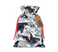 Bolsas de Navidad con estampado de ballena asesina, bolsas de regalo con cordón, bolsas de regalo de cumpleaños, regalos de fiesta de Navidad