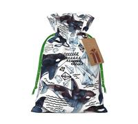 Bolsas de Navidad con estampado de ballena asesina, bolsas de regalo con cordón, bolsas de regalo de cumpleaños, regalos de fiesta de Navidad