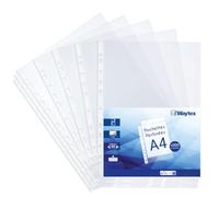 Bolsas de plástico perforadas A4 transparentes lisas de 50 micras para archivador de 11 agujeros, 200 bolsas de documentos de polipropileno antiestático con refuerzo, uso regular