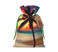 Bolsas de regalo con cordón con estampado de palmera tropical y puesta de sol, para temporada de vacaciones, cumpleaños, aniversarios y cualquier ocasión especial