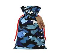 Bolsas de regalo de Navidad con cordón de tela versátil con estampado de camuflaje azul, perfectas para vacaciones y ocasiones especiales