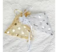 Bolsas de regalo de organza, color dorado, con patrón de puntos redondos, bolsas para joyería, bolsas de embalaje para dulces para fiestas de boda, bolsa de almacenamiento de regalos, 10/25/50 Uds. go