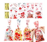 Bolsas de regalo de San Valentín, 100 piezas transparentes de dibujos animados, suministros de envoltura de 10.6 pulgadas, recuerdos de, sacos de San Valentín para niños, aula, celebraciones de