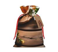 Bolsas de regalo de tela delicada con diseño de flor verde azulado sobre tablones de madera, con cordón, encantadora bolsa de regalo de vacaciones para celebraciones