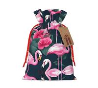 Bolsas de regalo de tela delicada con estampado floral de flamenco con cordón, encantadora bolsa de regalo de vacaciones para celebraciones