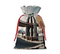 Bolsas de regalo festivas, embalaje de regalo de Navidad, juego de bolsas de regalo reutilizables para celebraciones de vacaciones, puente de Brooklyn
