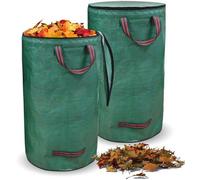 Bolsas plegables para residuos de jardín, Unyqoos® 2 x 120 L, impermeables, con tapa y 4 asas de transporte. Fabricadas en polipropileno resistente al desgarro, con cremallera integrada para hojas y r