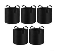 Bolsas redondas de aireación para plantas de 3-10 galones, 5 piezas en negro. Material grueso no tejido libre de BPA, equipado con asas reforzadas resistentes. (10 galones 40 x 30 cm)