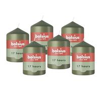 Bolsius - Essentials - Vela de pilar lisa - Verde oliva - 8 cm - 6 piezas - Velas decorativas - Contiene cera vegetal natural - Sin aceite de palma