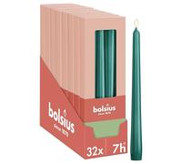 Bolsius Essentials - Velas lisas puntiagudas - Verde - 24,5 cm - 32 unidades - 7,5 horas - Velas decorativas - Sin aceite de palma - Con cera vegetal natural