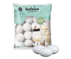Bolsius Floating candles - Velas flotantes, blanco, 4.5cm (L) x 4.5cm (W) x 3cm (H), 20 unidades