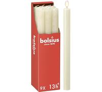 Bolsius - Juego de 9 velas rústicas - Marfil - Longitud de la combustión de 13 horas - sin perfume - Cera vegetal natural - Sin goteo - sin aceite de palma - 27 x 2,3 cm
