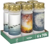 Bolsius - Luz para tumba - con diseño - Nº 6 - Juego de 6 unidades - Duración de combustión - Vela de luto y memorial velas - Quema limpia - Sin aceite de palma