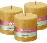 Bolsius - Rustik Vela XXL - Amarillo - 3 unidades - 10 x 10 cm - Velas decorativas para el hogar - Duración de combustión 62 horas - sin perfumar - Cera vegetal natural - Sin aceite de palma