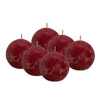 Bolsius - Rustik - Velas esféricas - 6 unidades - color rojo burdeos - Duración de combustión 25 horas - diámetro 7,6 cm - sin perfume - Cera vegetal natural - Sin aceite de palma