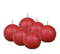 Bolsius - Rustik - Velas esféricas - 6 unidades - diámetro de 7,6 cm - duración de combustión: 25 horas - sin perfume - cera vegetal natural - sin aceite de palma - color rojo
