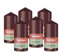 Bolsius - Vela cilíndrica lisa - Burdeos - 12 cm - 6 unidades - Velas decorativas - Contiene cera natural de origen vegetal - sin aceite de palma.