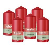 Bolsius - Vela cilíndrica lisa - Roja - 12 cm - 6 unidades - Velas decorativas - Contiene cera natural de origen vegetal - sin aceite de palma.