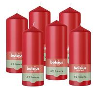 Bolsius - Vela cilíndrica lisa - Roja - 15 cm - 6 unidades - Velas decorativas - Contiene cera natural de origen vegetal - sin aceite de palma.