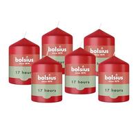 Bolsius - Vela cilíndrica lisa - Roja - 8 cm - 6 unidades - Velas decorativas - Contiene cera natural de origen vegetal - sin aceite de palma.