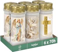 Bolsius - Vela Funeraria - n.º 6 + tapa - Brillante - Pack de 6 - Duración de combustión 70 horas - Contiene Cera Vegetal Natural - Sin Aceite de Palma