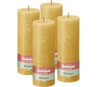 Bolsius Vela rústica de pilar amarilla, paquete de 4, larga duración de combustión de 85 horas, vela doméstica, decoración de interiores, sin perfume, cera vegana natural, sin aceite de palma, 19 x 7