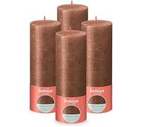 Bolsius Vela rústica de pilar - Cobre brillante - Paquete de 4 - Largo tiempo de combustión de 85 horas - Vela doméstica - Decoración de interiores - Sin perfume - Incluye cera vegana natural - Sin