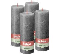 Bolsius Vela rústica de pilar - Gris oscuro - Paquete de 4 - Larga duración de combustión de 85 horas - Vela doméstica - Decoración de interiores - Sin perfume - Cera vegana natural - Sin aceite de