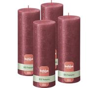 Bolsius - Vela Rústica de Pilar - Rojo Brillante - 4 Unidades - 13 x 7cm - Duración de Combustión: 62 horas - Sin Perfume - Cera Vegana Natural - Sin Aceite de Palma