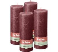 Bolsius Vela rústica de pilar rojo oscuro, paquete de 4, larga duración de combustión de 85 horas, vela doméstica, decoración de interiores, sin perfume, cera vegana natural, sin aceite de palma, 19 x